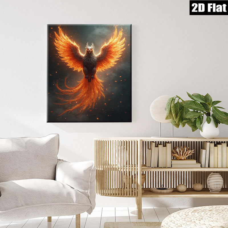 2D flat 1pc Fiery Phoenix Rising Wall Art Canvas Prints for Living Room Bedroom Home Decor Modern Farmhouse Style Gallery Wrapped Ready to Hang