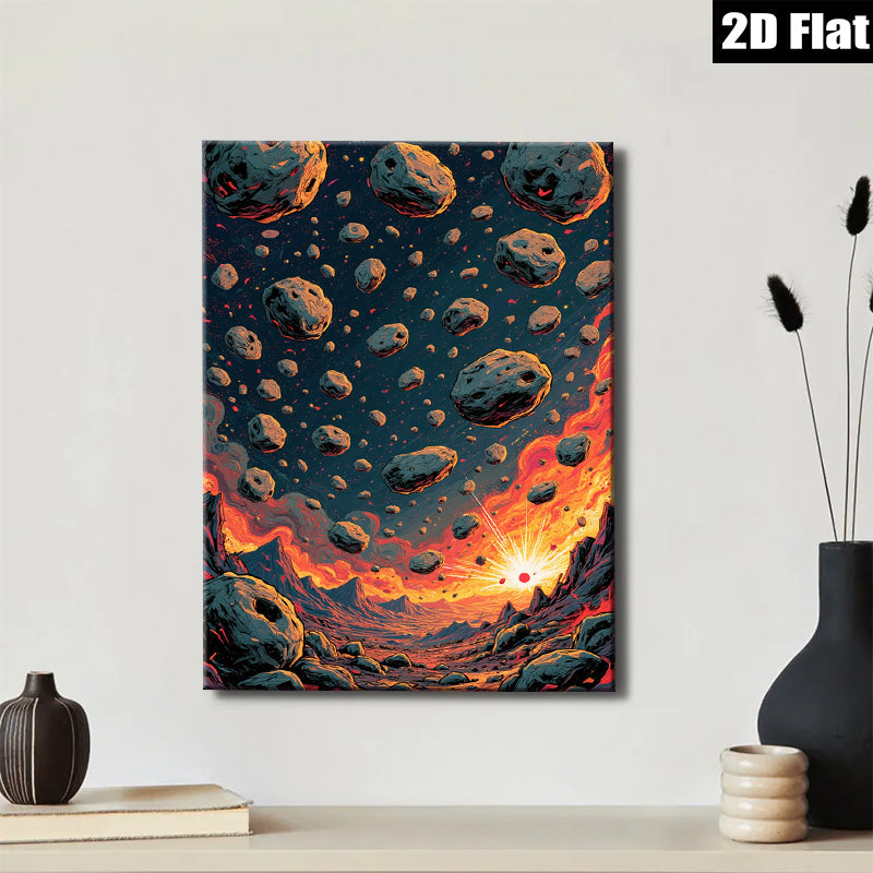 2D flat 1pc Fiery Planetary Impact Dramatic Space Scene Wall Decor Living Room Bedroom Art Canvas Print Modern Farmhouse Style Trending Now