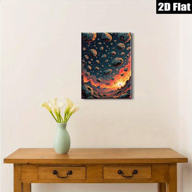 2D flat 1pc Fiery Planetary Impact Dramatic Space Scene Wall Decor Living Room Bedroom Art Canvas Print Modern Farmhouse Style Trending Now