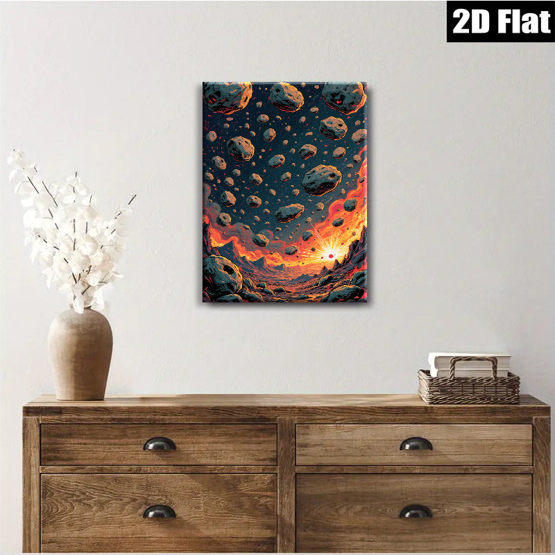 2D flat 1pc Fiery Planetary Impact Dramatic Space Scene Wall Decor Living Room Bedroom Art Canvas Print Modern Farmhouse Style Trending Now