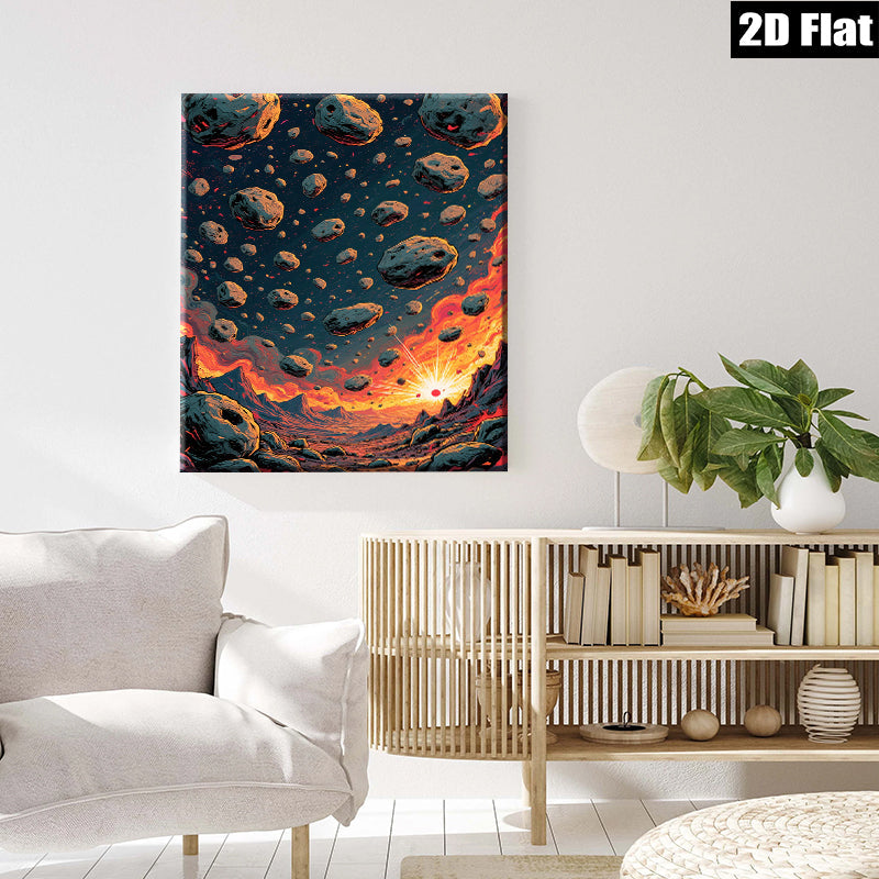 2D flat 1pc Fiery Planetary Impact Dramatic Space Scene Wall Decor Living Room Bedroom Art Canvas Print Modern Farmhouse Style Trending Now