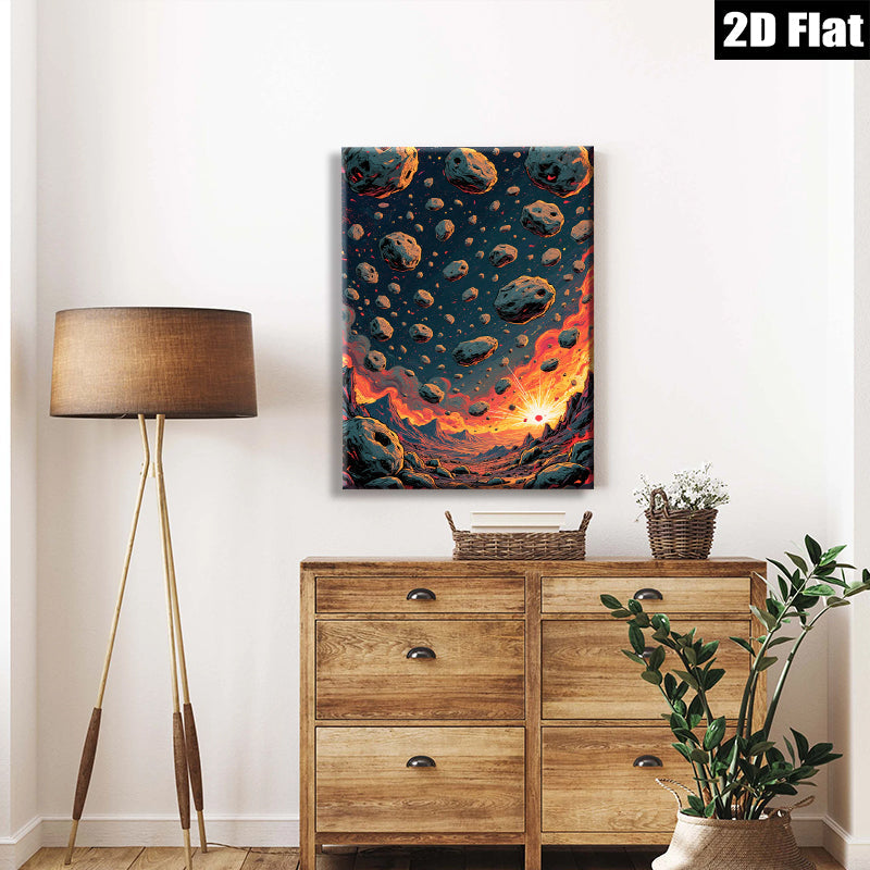 2D flat 1pc Fiery Planetary Impact Dramatic Space Scene Wall Decor Living Room Bedroom Art Canvas Print Modern Farmhouse Style Trending Now