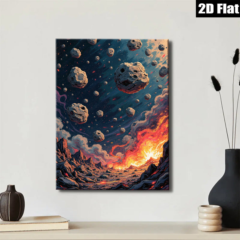 2D flat 1pc Fiery Planetary Impact Dramatic Volcanic Eruption Living Room Bedroom Gallery Wall Art Modern Farmhouse Decor Cozy Aesthetic