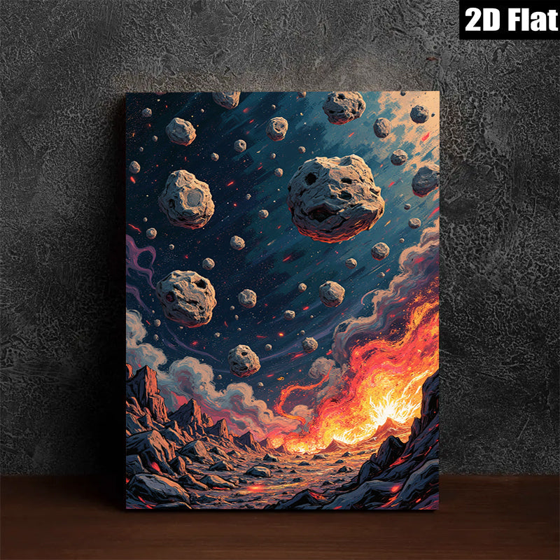 2D flat 1pc Fiery Planetary Impact Dramatic Volcanic Eruption Living Room Bedroom Gallery Wall Art Modern Farmhouse Decor Cozy Aesthetic