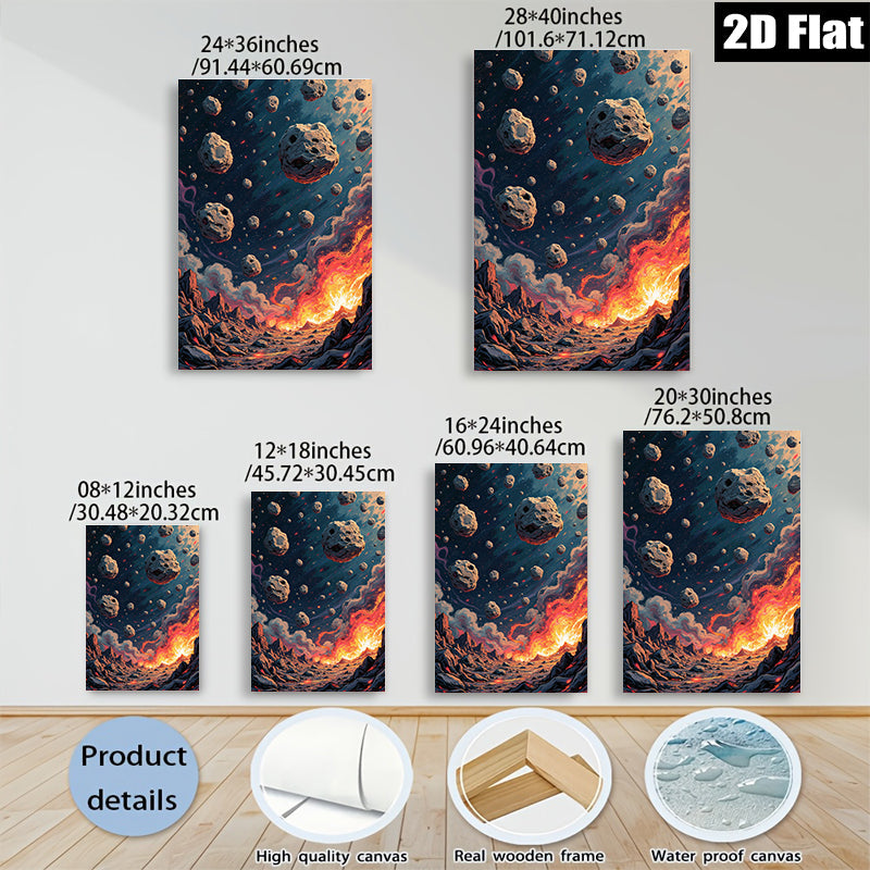 2D flat 1pc Fiery Planetary Impact Dramatic Volcanic Eruption Living Room Bedroom Gallery Wall Art Modern Farmhouse Decor Cozy Aesthetic
