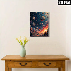 2D flat 1pc Fiery Planetary Impact Dramatic Volcanic Eruption Living Room Bedroom Gallery Wall Art Modern Farmhouse Decor Cozy Aesthetic