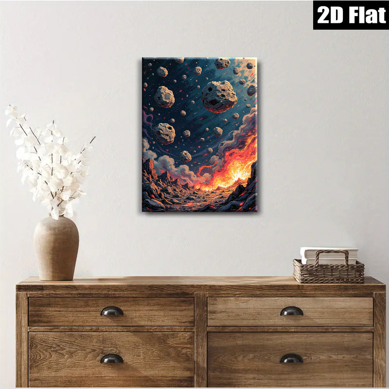 2D flat 1pc Fiery Planetary Impact Dramatic Volcanic Eruption Living Room Bedroom Gallery Wall Art Modern Farmhouse Decor Cozy Aesthetic