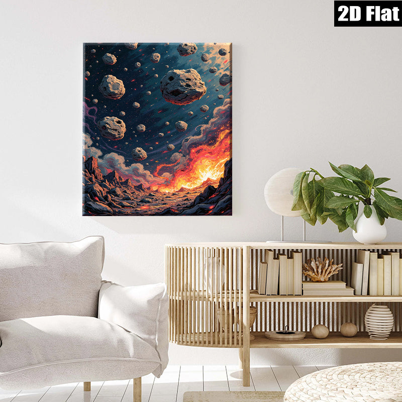 2D flat 1pc Fiery Planetary Impact Dramatic Volcanic Eruption Living Room Bedroom Gallery Wall Art Modern Farmhouse Decor Cozy Aesthetic