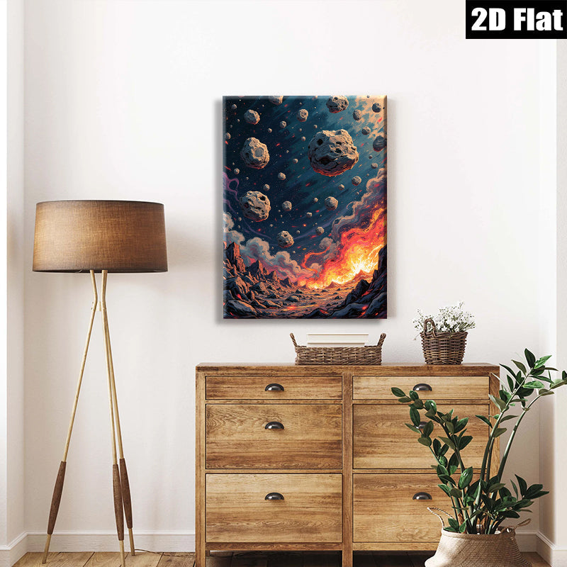 2D flat 1pc Fiery Planetary Impact Dramatic Volcanic Eruption Living Room Bedroom Gallery Wall Art Modern Farmhouse Decor Cozy Aesthetic