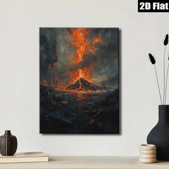 2D flat 1pc Fiery Volcano Landscape Wall Art Canvas Prints for Living Room Bedroom Home Decor Modern Farmhouse Rustic Style Gallery Wrapped Timeless Statement Piece