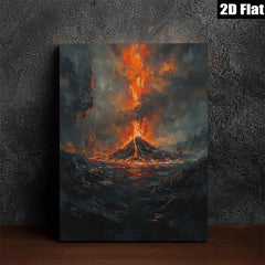2D flat 1pc Fiery Volcano Landscape Wall Art Canvas Prints for Living Room Bedroom Home Decor Modern Farmhouse Rustic Style Gallery Wrapped Timeless Statement Piece