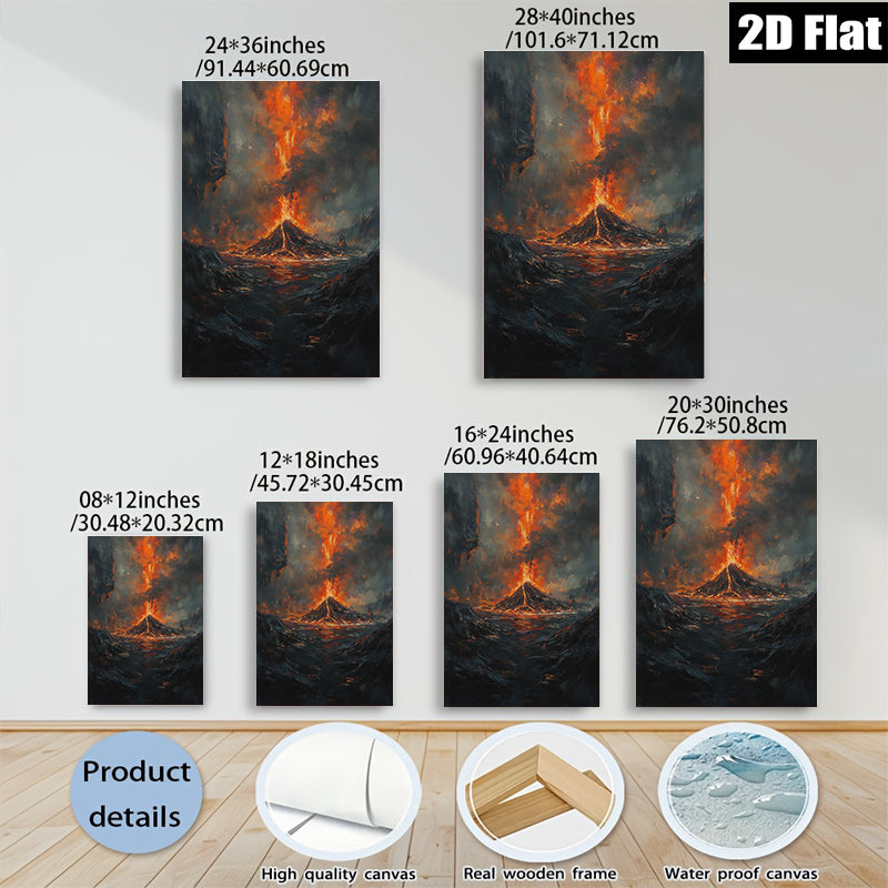 2D flat 1pc Fiery Volcano Landscape Wall Art Canvas Prints for Living Room Bedroom Home Decor Modern Farmhouse Rustic Style Gallery Wrapped Timeless Statement Piece