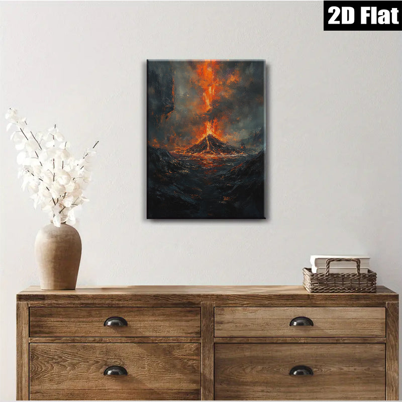 2D flat 1pc Fiery Volcano Landscape Wall Art Canvas Prints for Living Room Bedroom Home Decor Modern Farmhouse Rustic Style Gallery Wrapped Timeless Statement Piece