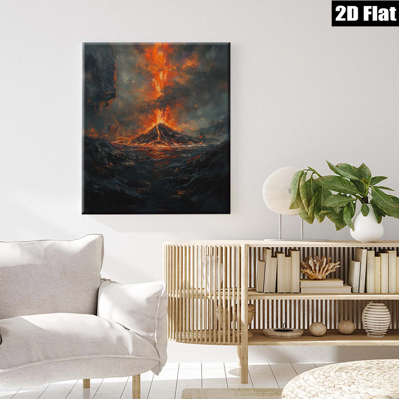2D flat 1pc Fiery Volcano Landscape Wall Art Canvas Prints for Living Room Bedroom Home Decor Modern Farmhouse Rustic Style Gallery Wrapped Timeless Statement Piece