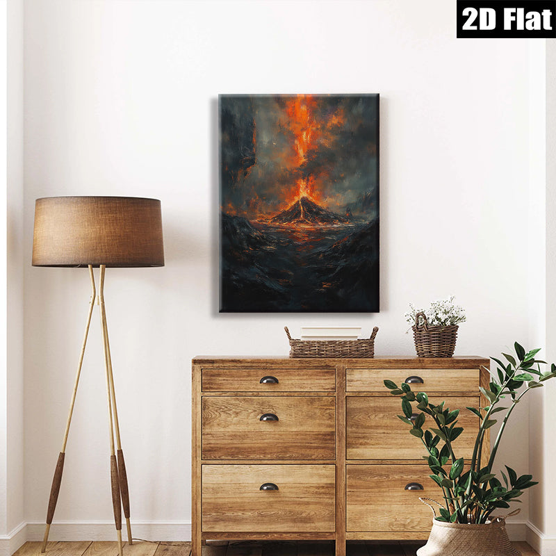 2D flat 1pc Fiery Volcano Landscape Wall Art Canvas Prints for Living Room Bedroom Home Decor Modern Farmhouse Rustic Style Gallery Wrapped Timeless Statement Piece