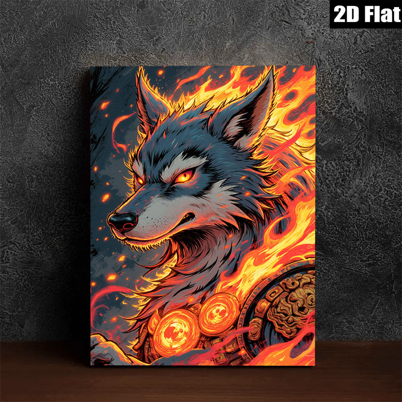 2D flat 1pc Fiery Wolf Portrait Canvas Wall Art for Living Room Bedroom Decor Modern Farmhouse Rustic Gallery Wrapped Prints Trending Now