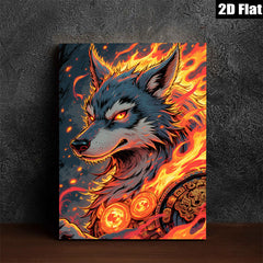 2D flat 1pc Fiery Wolf Portrait Canvas Wall Art for Living Room Bedroom Decor Modern Farmhouse Rustic Gallery Wrapped Prints Trending Now