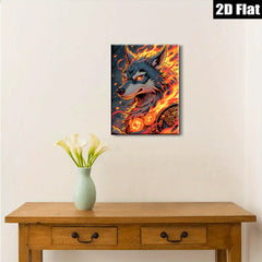 2D flat 1pc Fiery Wolf Portrait Canvas Wall Art for Living Room Bedroom Decor Modern Farmhouse Rustic Gallery Wrapped Prints Trending Now