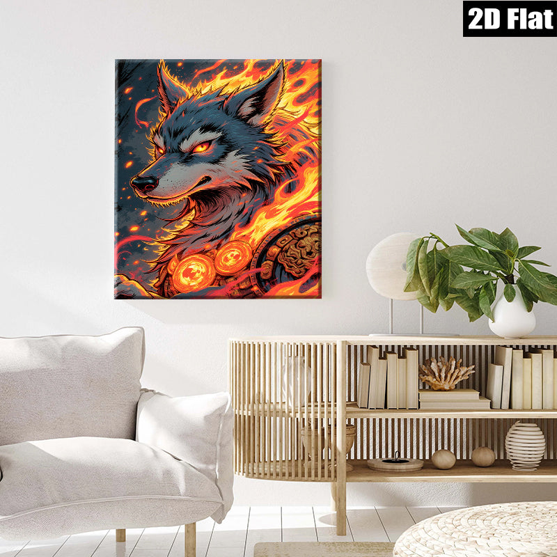 2D flat 1pc Fiery Wolf Portrait Canvas Wall Art for Living Room Bedroom Decor Modern Farmhouse Rustic Gallery Wrapped Prints Trending Now