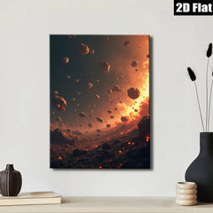2D flat 1pc Fiery asteroid field dramatic cosmic canvas wall art for living room bedroom modern farmhouse gallery wrapped timeless statement piece