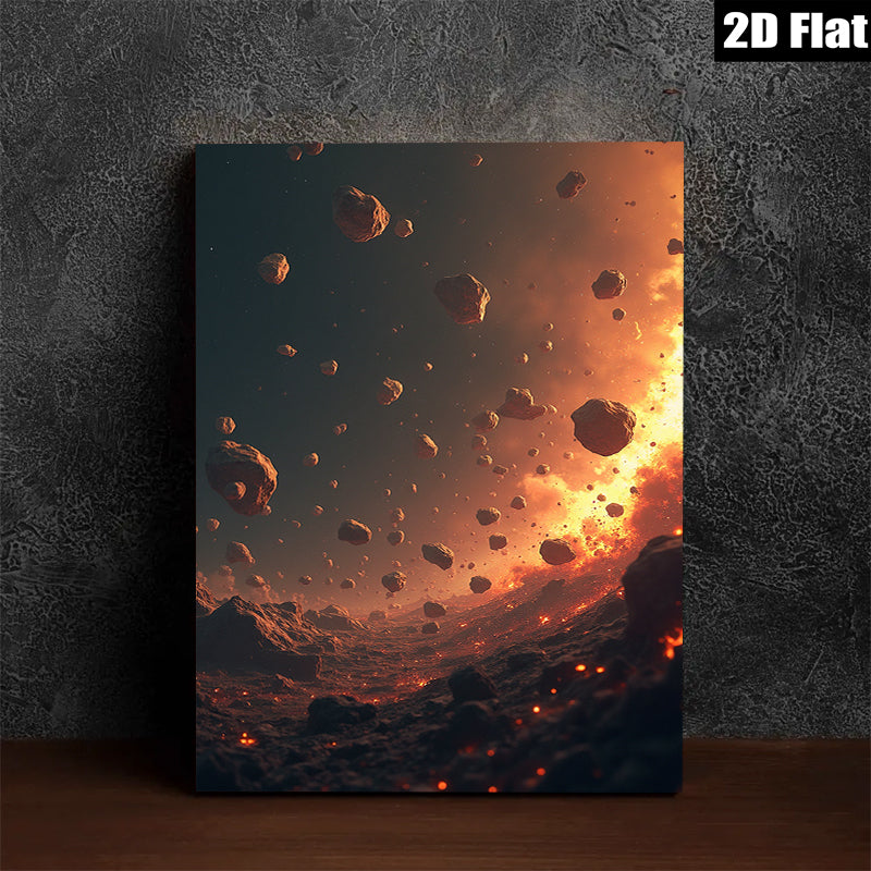 2D flat 1pc Fiery asteroid field dramatic cosmic canvas wall art for living room bedroom modern farmhouse gallery wrapped timeless statement piece