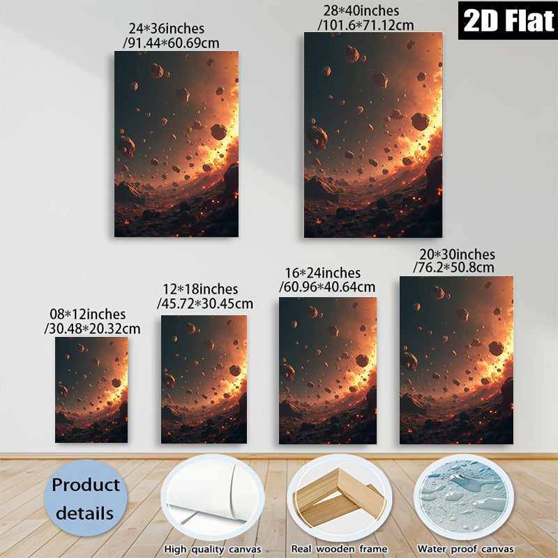 2D flat 1pc Fiery asteroid field dramatic cosmic canvas wall art for living room bedroom modern farmhouse gallery wrapped timeless statement piece