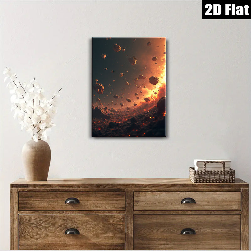 2D flat 1pc Fiery asteroid field dramatic cosmic canvas wall art for living room bedroom modern farmhouse gallery wrapped timeless statement piece
