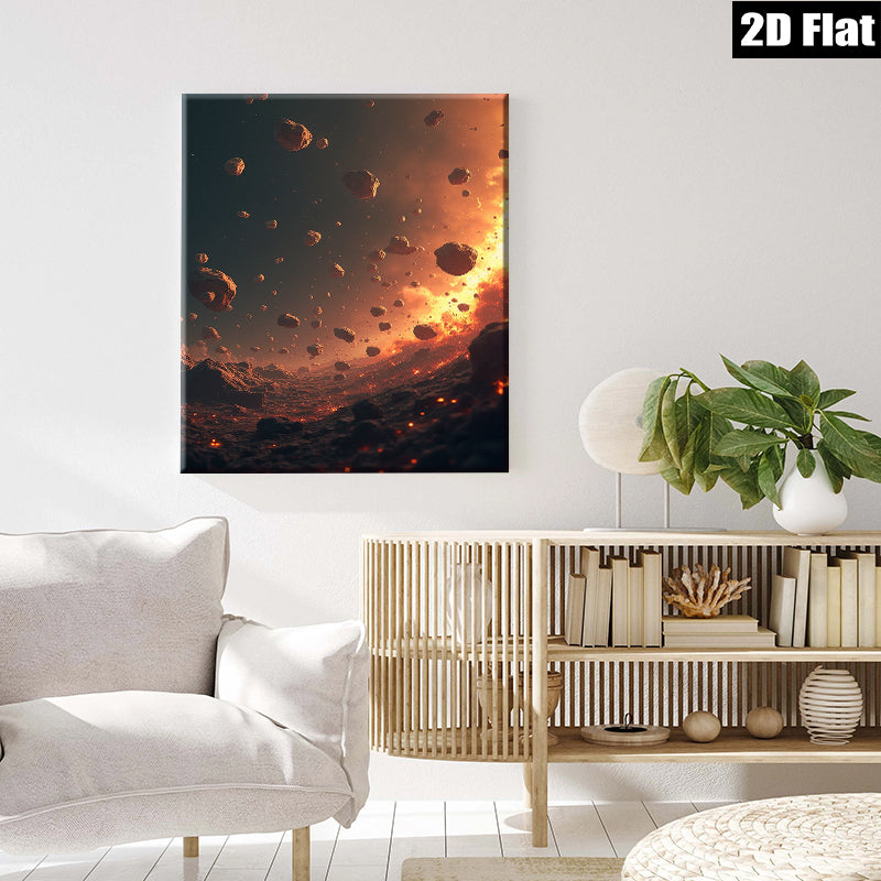 2D flat 1pc Fiery asteroid field dramatic cosmic canvas wall art for living room bedroom modern farmhouse gallery wrapped timeless statement piece