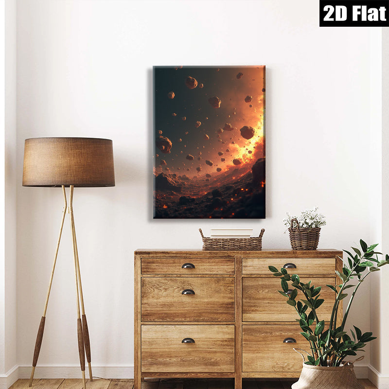 2D flat 1pc Fiery asteroid field dramatic cosmic canvas wall art for living room bedroom modern farmhouse gallery wrapped timeless statement piece