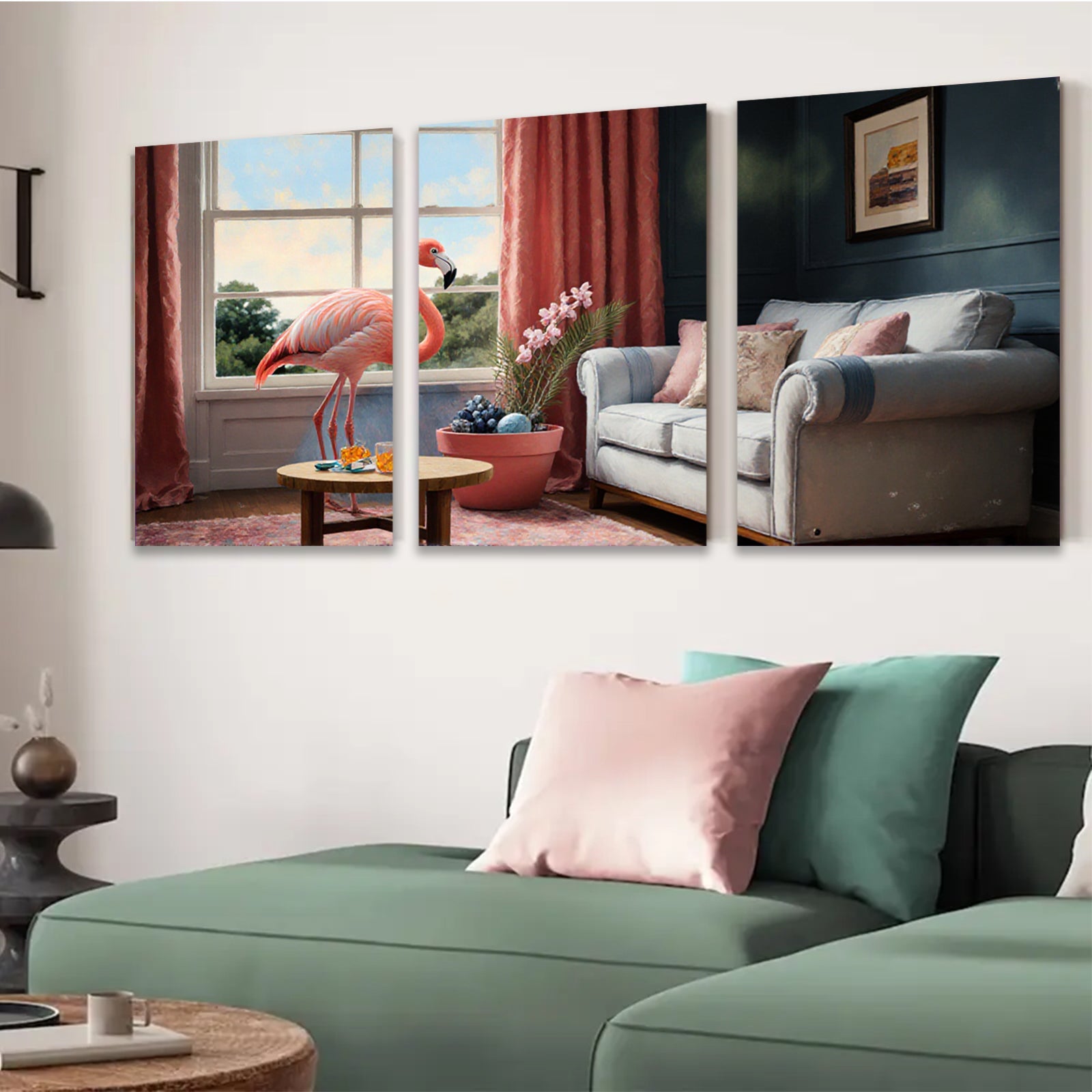 2D flat 1pc Flamingo Living Room Botanical Wall Art Decor Modern Farmhouse Gallery Wrapped Canvas Prints for Bedroom Office Cozy Home Decor