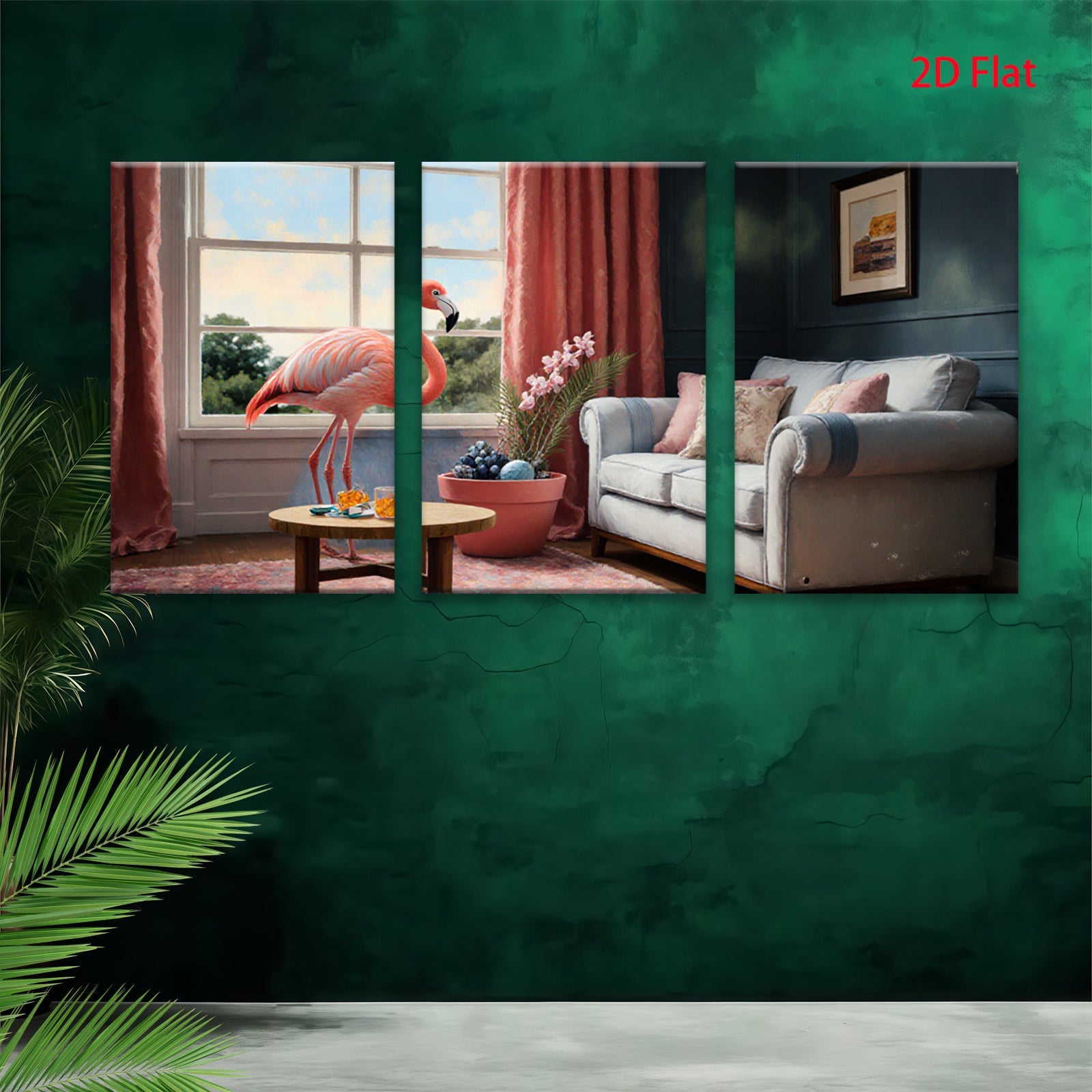 2D flat 1pc Flamingo Living Room Botanical Wall Art Decor Modern Farmhouse Gallery Wrapped Canvas Prints for Bedroom Office Cozy Home Decor