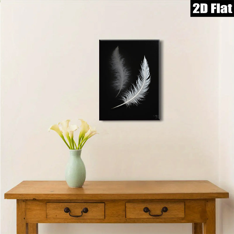 2D flat 1pc Floating Feather Dreamy Wall Art Modern Farmhouse Decor Living Room Bedroom Canvas Prints Gallery Wrapped Timeless Elegance Coastal Chic