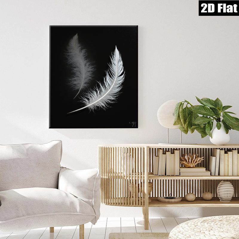 2D flat 1pc Floating Feather Dreamy Wall Art Modern Farmhouse Decor Living Room Bedroom Canvas Prints Gallery Wrapped Timeless Elegance Coastal Chic