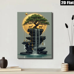 2D flat 1pc Floating Forest Serene Waterfall Canvas Wall Art Decor for Living Room Bedroom Modern Farmhouse Gallery Wrapped Ready to Hang Botanical Nature