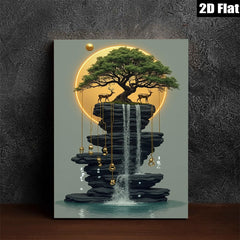 2D flat 1pc Floating Forest Serene Waterfall Canvas Wall Art Decor for Living Room Bedroom Modern Farmhouse Gallery Wrapped Ready to Hang Botanical Nature
