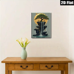 2D flat 1pc Floating Forest Serene Waterfall Canvas Wall Art Decor for Living Room Bedroom Modern Farmhouse Gallery Wrapped Ready to Hang Botanical Nature