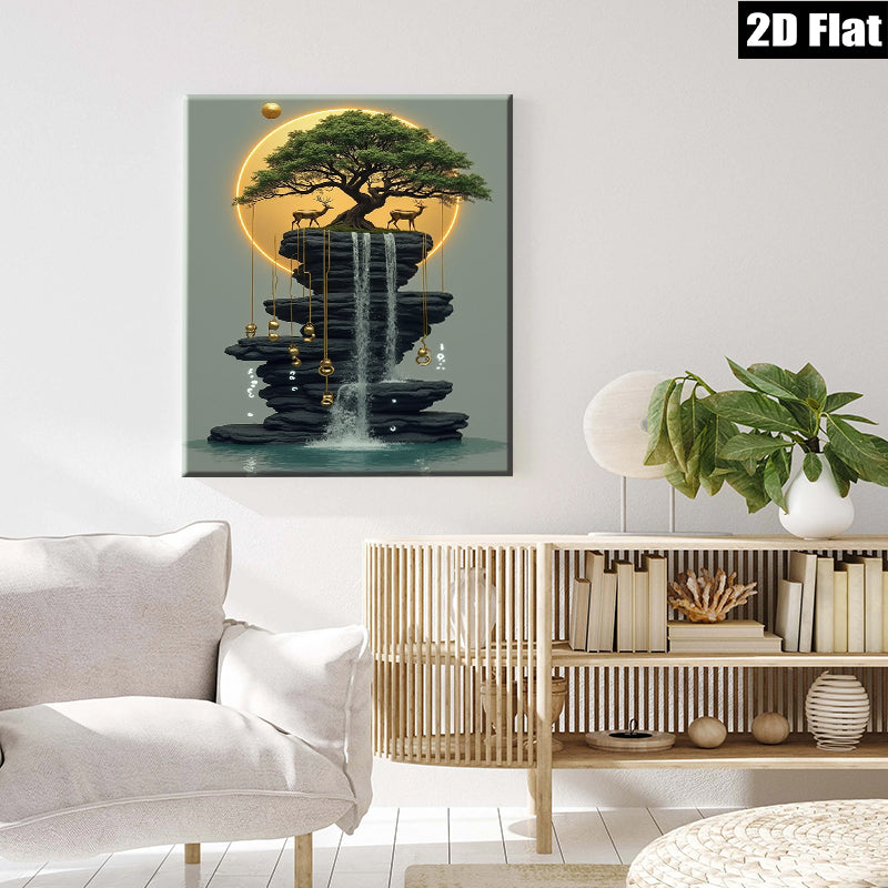 2D flat 1pc Floating Forest Serene Waterfall Canvas Wall Art Decor for Living Room Bedroom Modern Farmhouse Gallery Wrapped Ready to Hang Botanical Nature