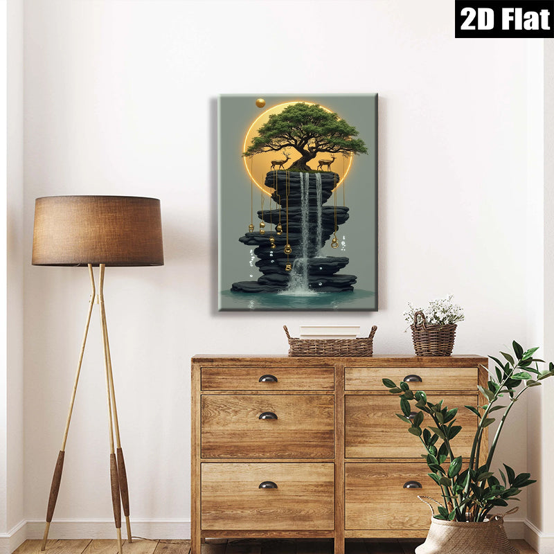 2D flat 1pc Floating Forest Serene Waterfall Canvas Wall Art Decor for Living Room Bedroom Modern Farmhouse Gallery Wrapped Ready to Hang Botanical Nature