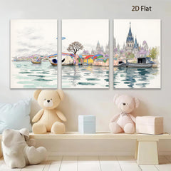 2D flat 1pc Floating Homes Lakeside Cityscape Wall Art for Living Room Bedroom Home Decor Modern Farmhouse Style Canvas Prints Ready to Hang