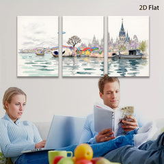 2D flat 1pc Floating Homes Lakeside Cityscape Wall Art for Living Room Bedroom Home Decor Modern Farmhouse Style Canvas Prints Ready to Hang