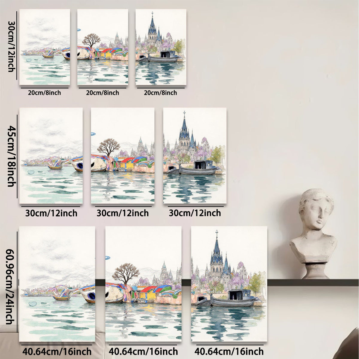 2D flat 1pc Floating Homes Lakeside Cityscape Wall Art for Living Room Bedroom Home Decor Modern Farmhouse Style Canvas Prints Ready to Hang