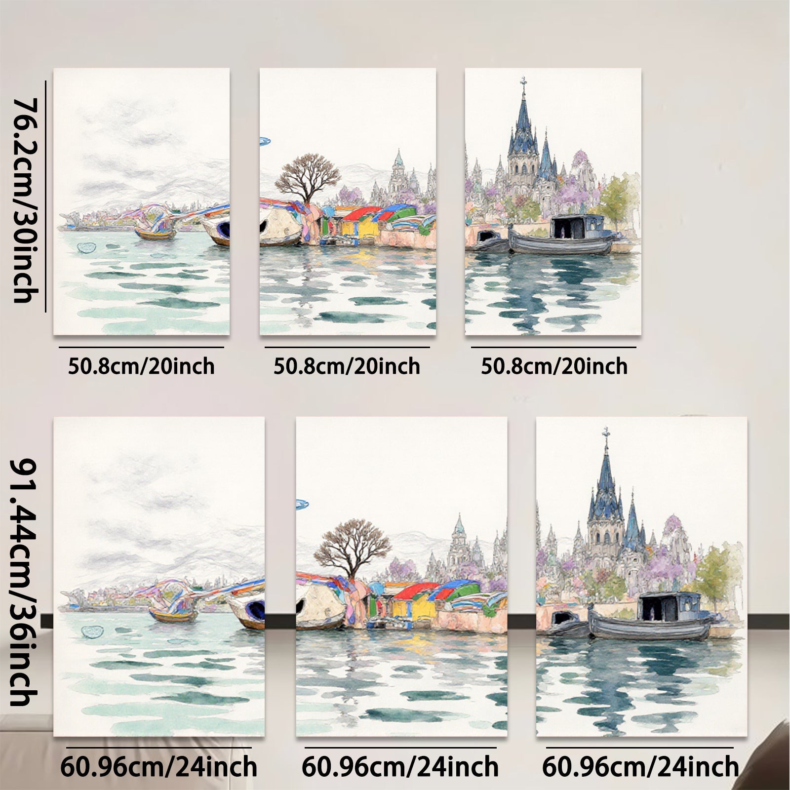 2D flat 1pc Floating Homes Lakeside Cityscape Wall Art for Living Room Bedroom Home Decor Modern Farmhouse Style Canvas Prints Ready to Hang