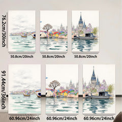 2D flat 1pc Floating Homes Lakeside Cityscape Wall Art for Living Room Bedroom Home Decor Modern Farmhouse Style Canvas Prints Ready to Hang