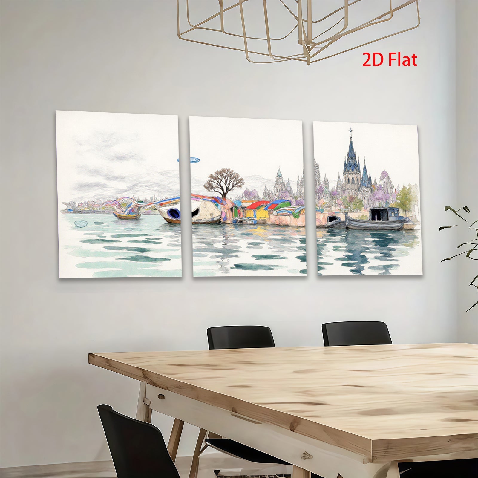 2D flat 1pc Floating Homes Lakeside Cityscape Wall Art for Living Room Bedroom Home Decor Modern Farmhouse Style Canvas Prints Ready to Hang