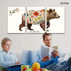 2D flat 1pc Floral Bear Wildlife Painting Canvas Art Prints for Living Room Bedroom Home Wall Decor Farmhouse Style Modern Rustic Gallery Wrapped
