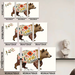 2D flat 1pc Floral Bear Wildlife Painting Canvas Art Prints for Living Room Bedroom Home Wall Decor Farmhouse Style Modern Rustic Gallery Wrapped