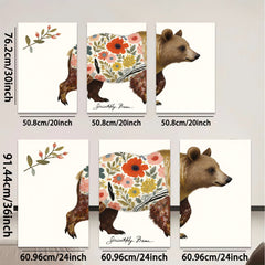 2D flat 1pc Floral Bear Wildlife Painting Canvas Art Prints for Living Room Bedroom Home Wall Decor Farmhouse Style Modern Rustic Gallery Wrapped