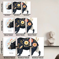 2D flat 1pc Floral Black Bear Painting Wild Animal Art Modern Farmhouse Decor Living Room Bedroom Wall Art Canvas Prints Cozy Rustic Home D��cor