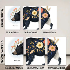 2D flat 1pc Floral Black Bear Painting Wild Animal Art Modern Farmhouse Decor Living Room Bedroom Wall Art Canvas Prints Cozy Rustic Home D��cor