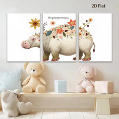 2D flat 1pc Floral Hippopotamus Wall Art Canvas Prints for Living Room Bedroom Decor Farmhouse Style Modern Aesthetic Gallery Wrapped Ready to Hang